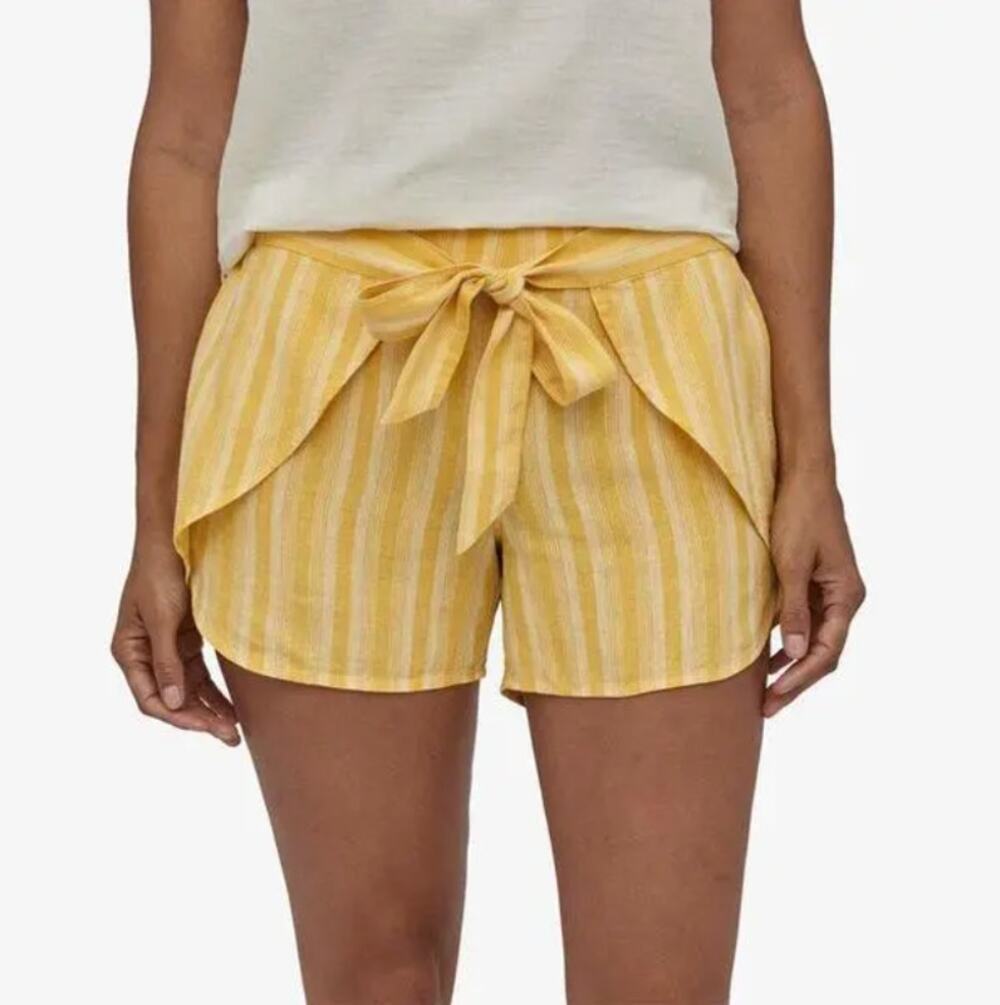 PATAGONIA Yellow S Garden Island Shorts Cotton Striped Elastic Waistband Pull On